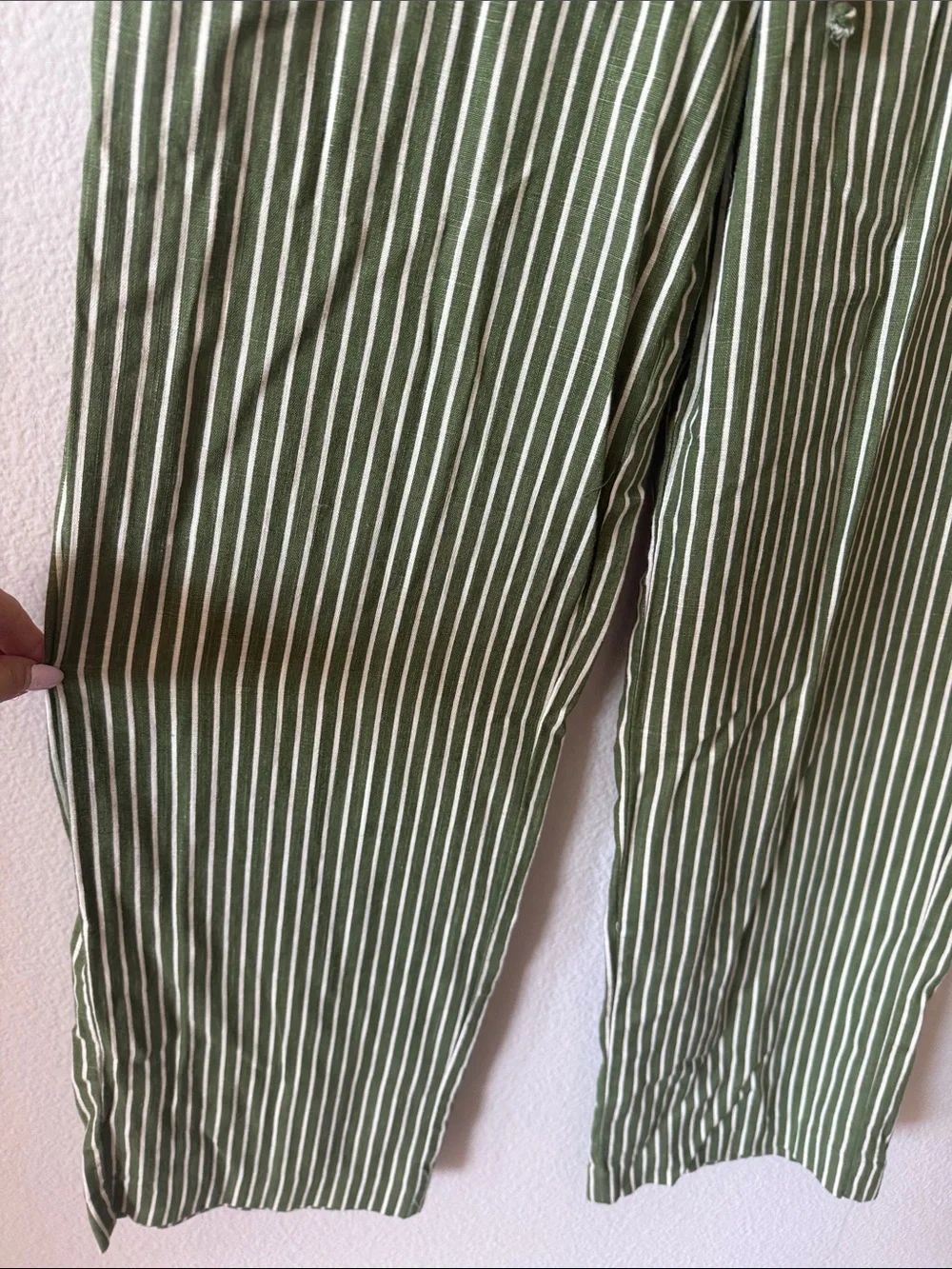 Zara Olive Green & White Striped Wide-Leg Pants Size S